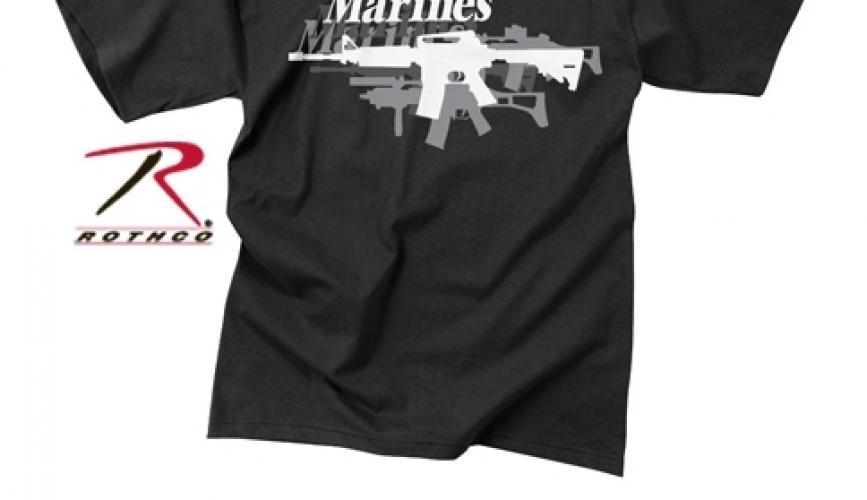 Винтажная черная футболка MARINES GUN  ― магазин нужных товаров у нас есть все playera.ru Тел 8-495-741-86-12 a7418612@yandex.ru  тнп карнавал праздник отдых спорт дом одежда 