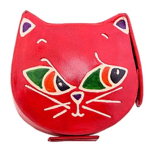 Копилка под мелочь  натуральная кожа  ручной принт "Кошка" №58