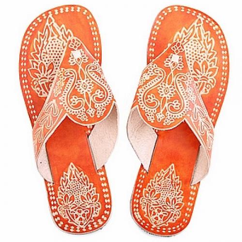 Шлепки (натуральная кожа) ручной принт №79