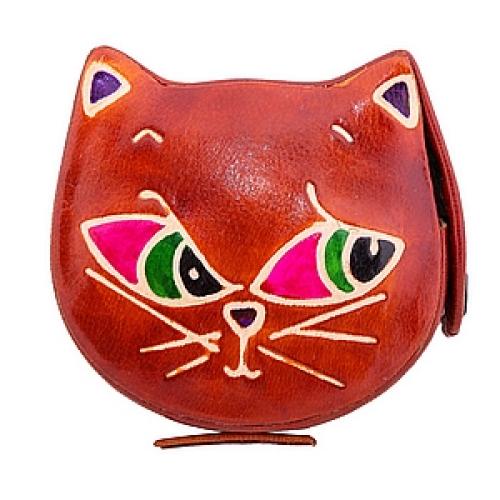 Копилка под мелочь  натуральная кожа  ручной принт "Кошка" №132