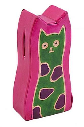 Копилка под мелочь натуральная кожа ручной принт "Кошка" №171